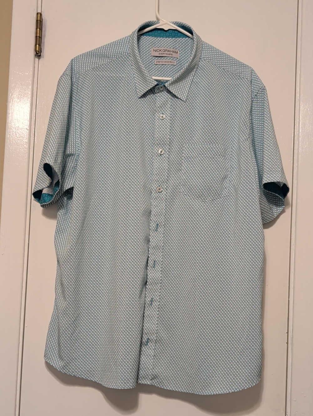 Nick Graham Men's Short-Sleeve Blue/Green Button-Up Shirt